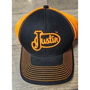 Justin Men's Logo Snapback Meshback Trucker Cap Hat - Orange/Black